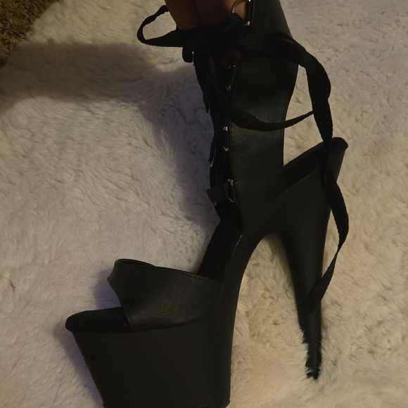 Pleaser Black Lace-Up Platform Heels - Picture 1 of 5